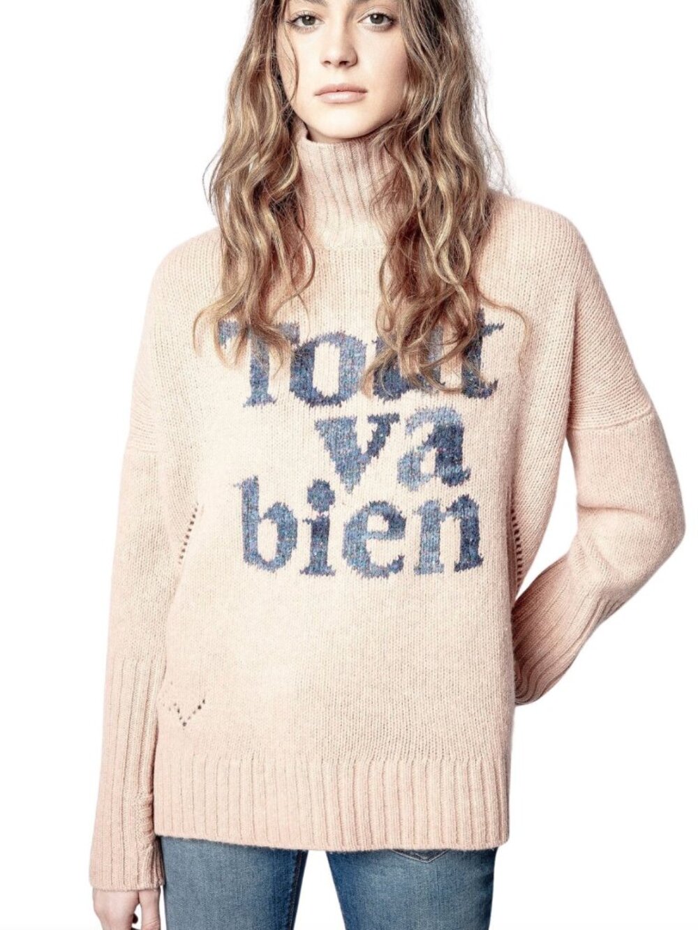 Zadig & Voltaire Alma Tout Va Bien Merino Turtleneck Sweater in Pink Size XS